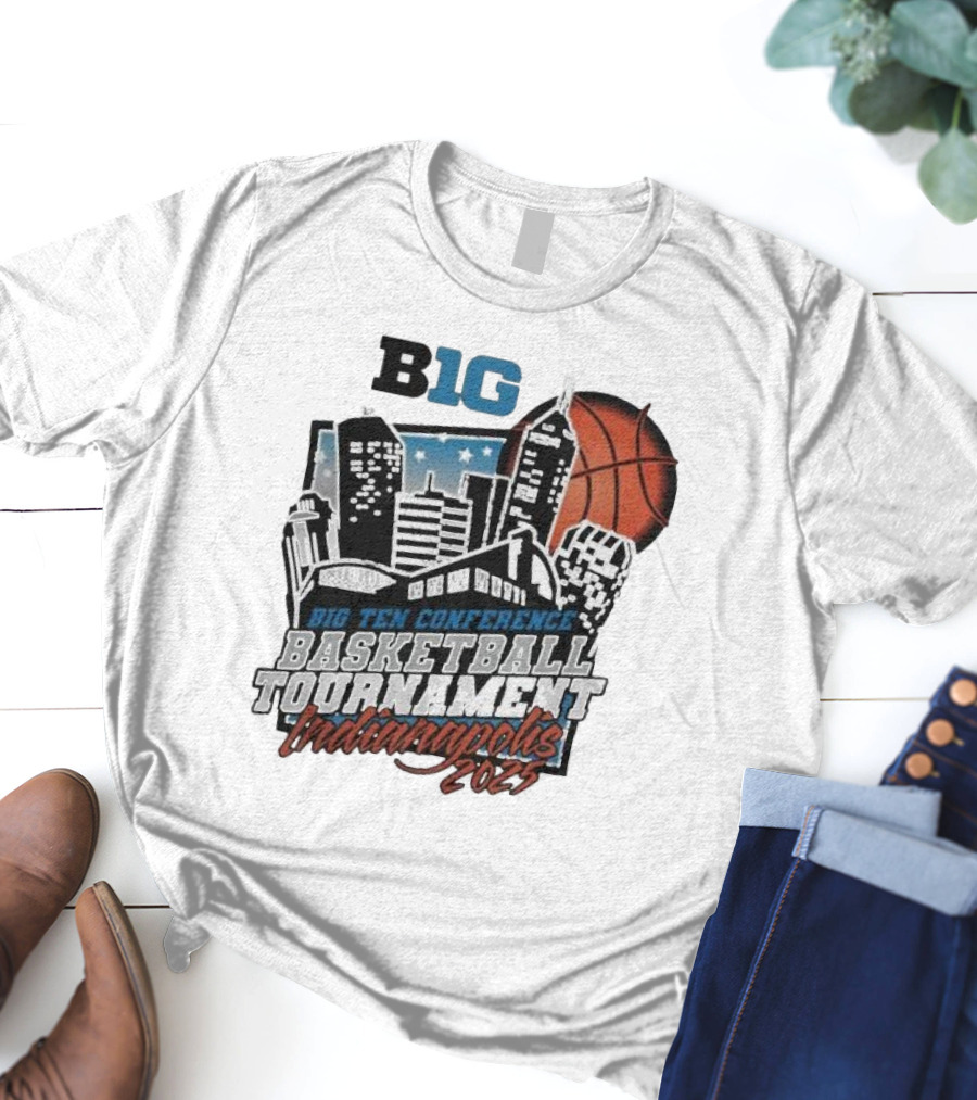 Big Ten Conference Basketball Tournament Indianapolis 2025 City Skyline Basketball Urban Scene T-Shirt