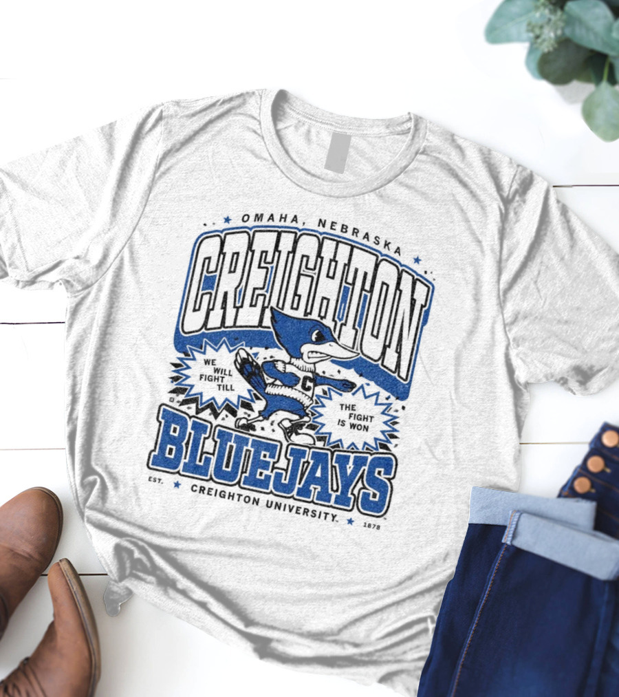 Creighton Bluejays Collegiate Mascot Running Blue Outline Retro Style T-Shirt