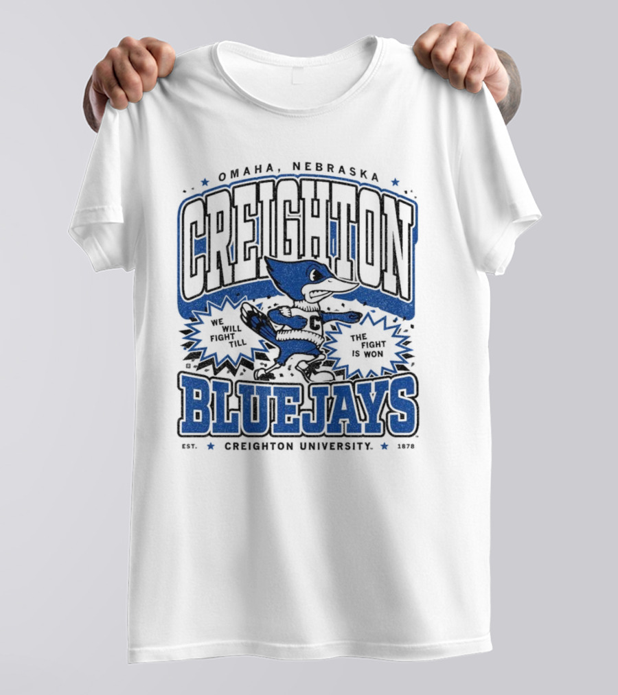 Creighton Bluejays Collegiate Mascot Running Blue Outline Retro Style T-Shirt