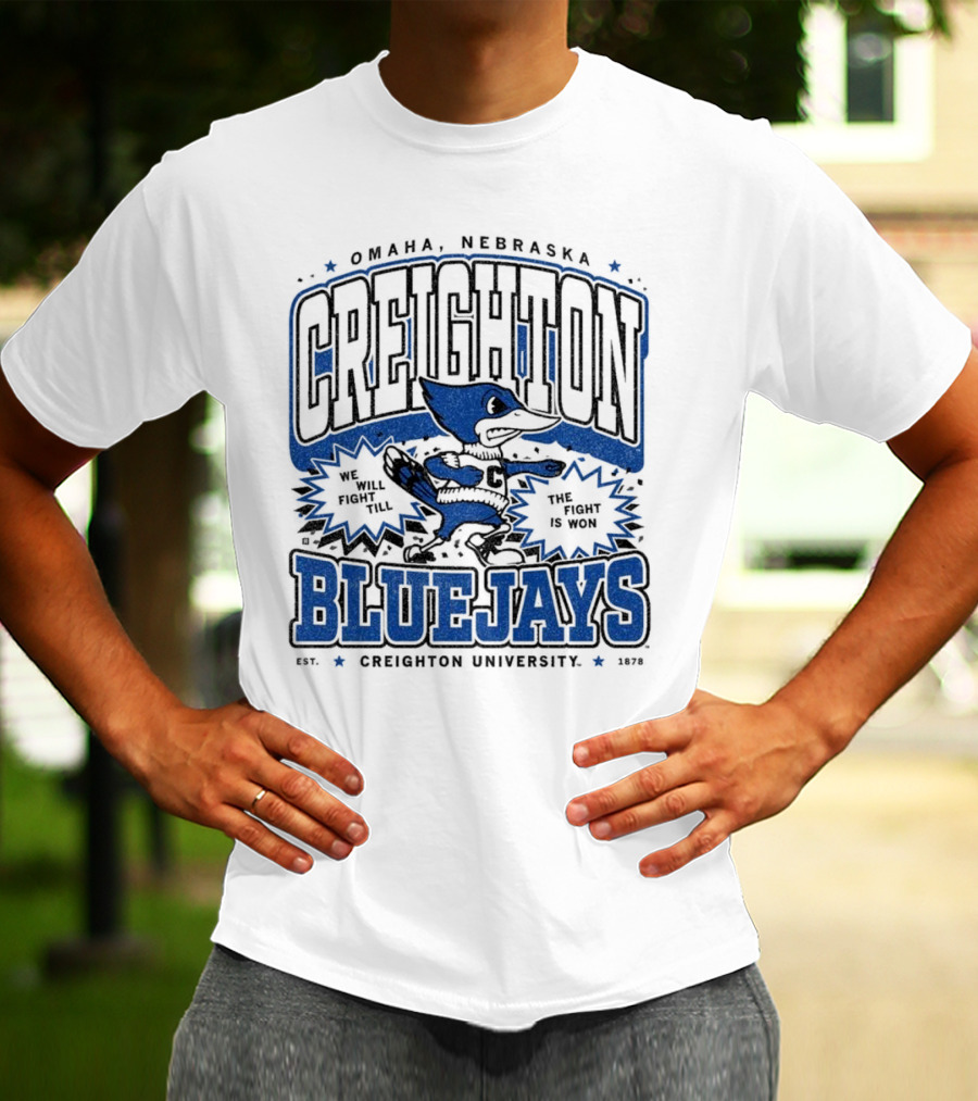 Creighton Bluejays Collegiate Mascot Running Blue Outline Retro Style T-Shirt