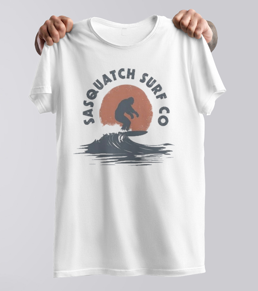 Sasquatch Surf Co Blurry Creatures Surfing Bigfoot Wave Sunset T-Shirt
