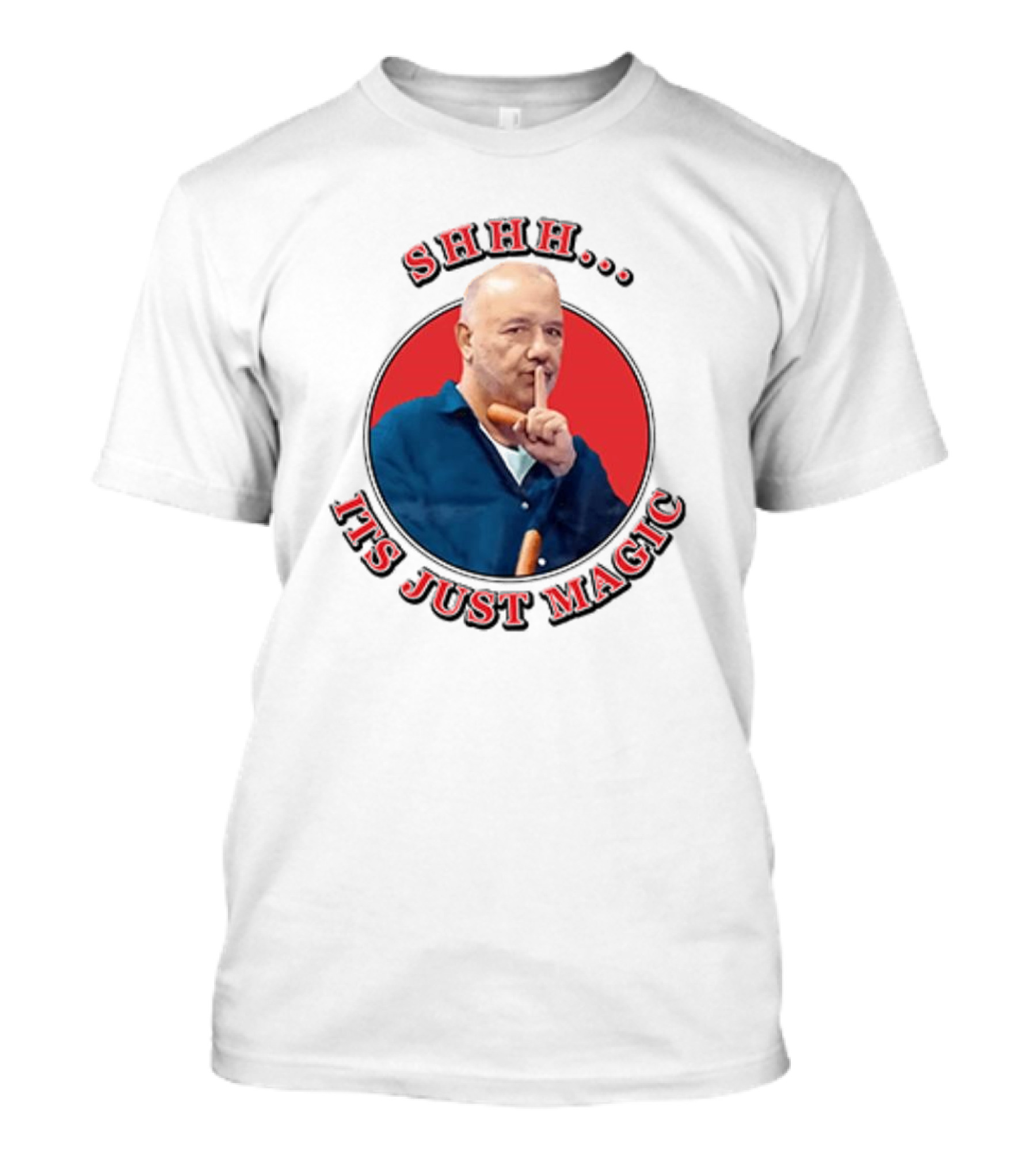 Bob Mortimer Shhh It's Just Magic Finger Gesture Silence Humor T-Shirt