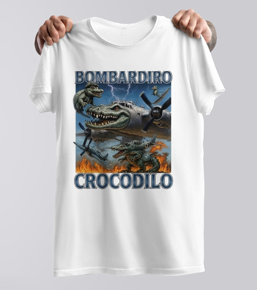 Bombardiro Crocodilo Italian Brainrot Meme Airplane Crocodile Battle T-Shirt