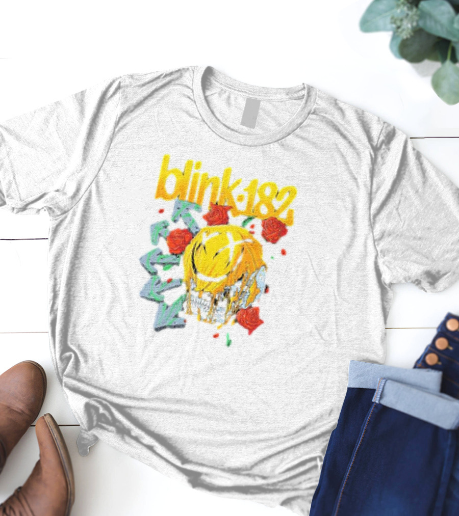 Blink 182 Skull Roses Dripping Yellow Paint T-Shirt