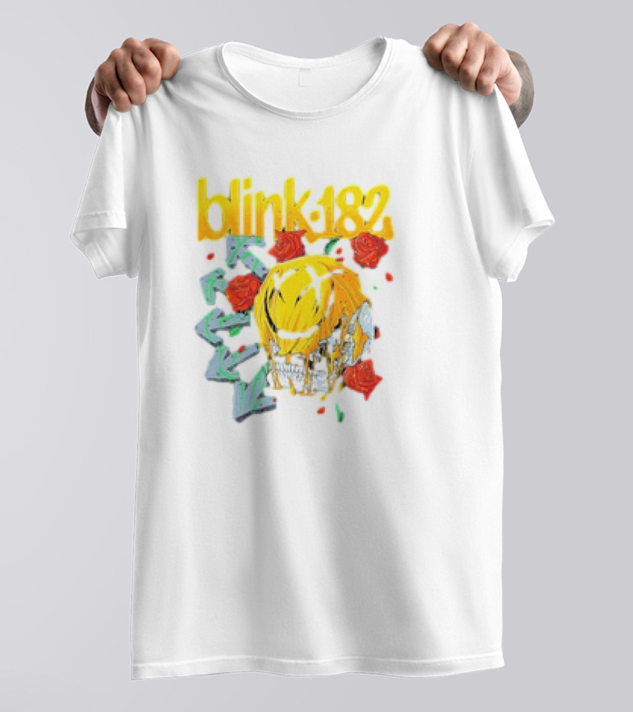 Blink 182 Skull Roses Dripping Yellow Paint T-Shirt