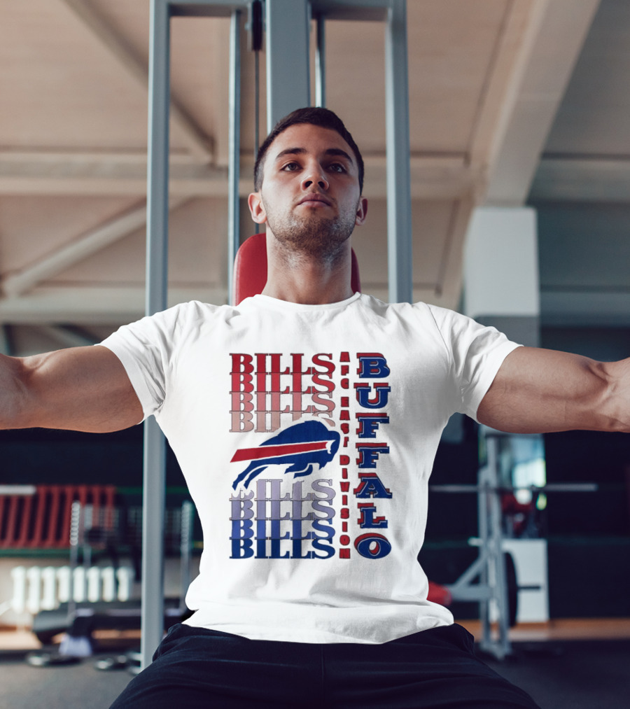 Buffalo Bills AFC East Division Bills Repeated Blue And Red Text T-Shirt