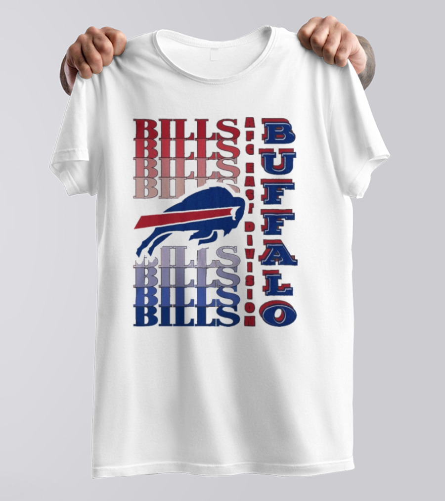 Buffalo Bills AFC East Division Bills Repeated Blue And Red Text T-Shirt