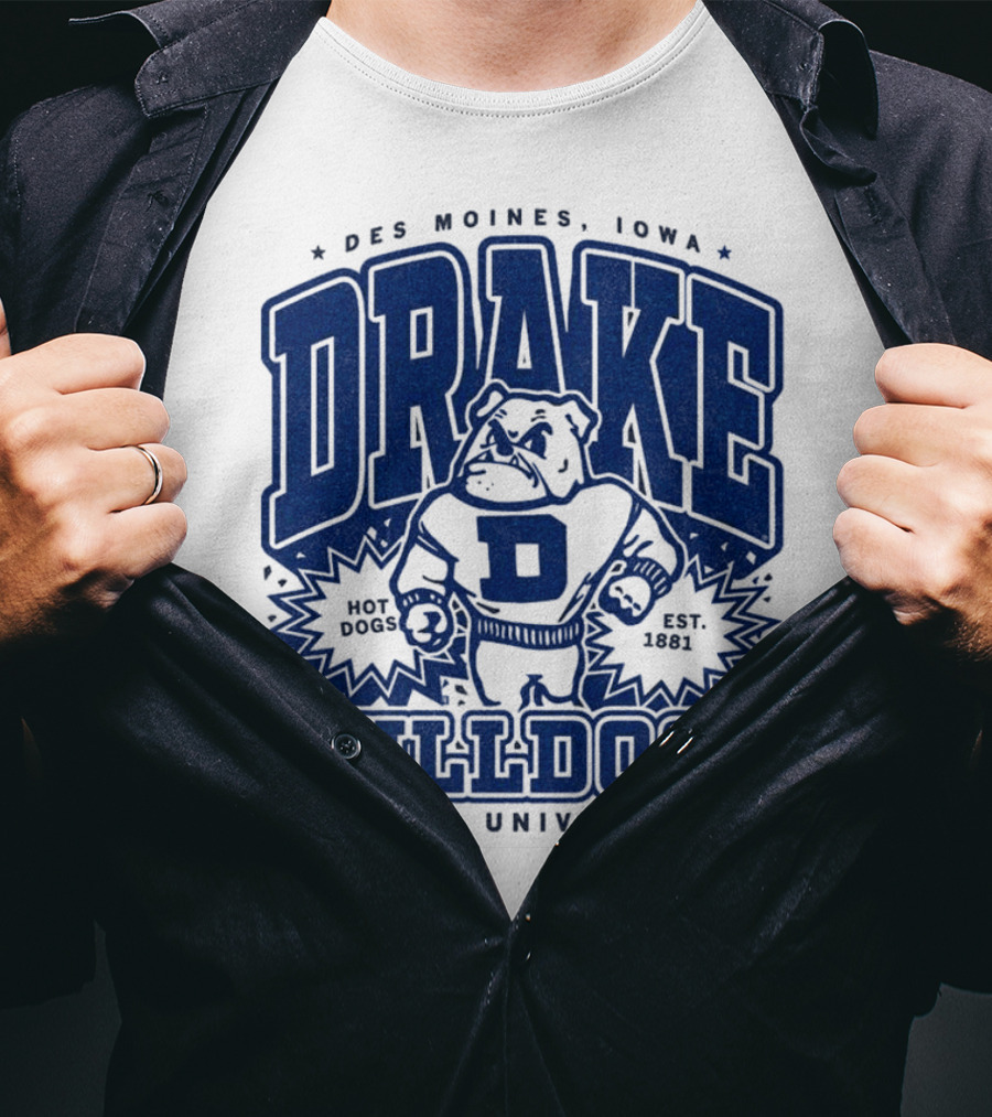 Des Moines Iowa Drake University Bulldogs Mascot Hot Dogs Est 1881 T-Shirt