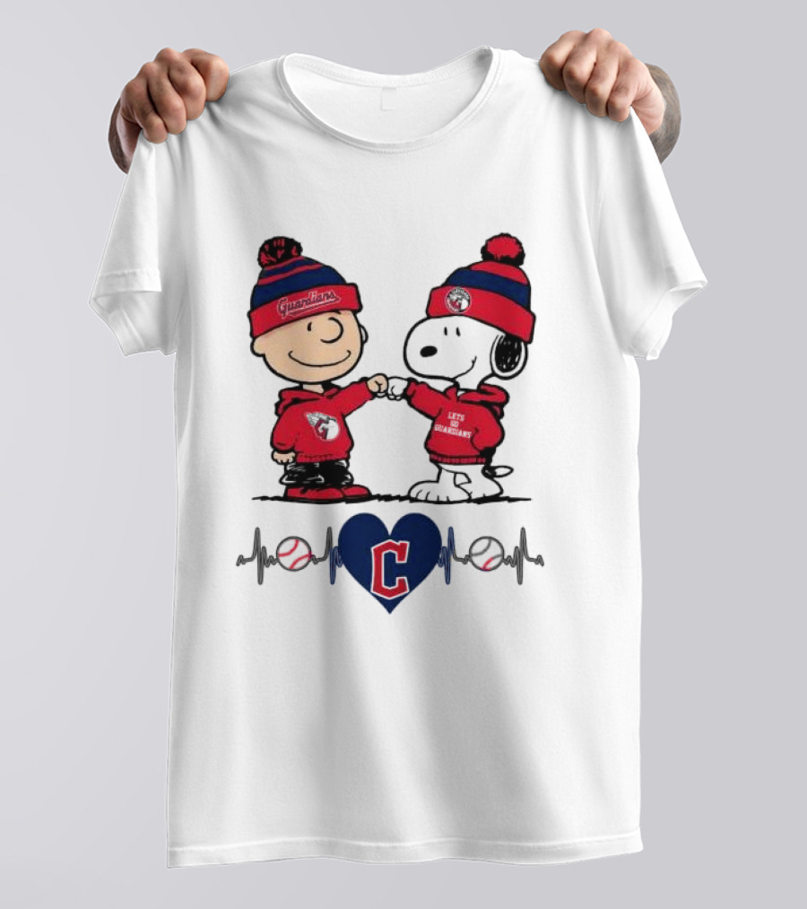 Charlie Brown Snoopy Cleveland Guardians Heartbeat Guardians Cap And T-Shirt