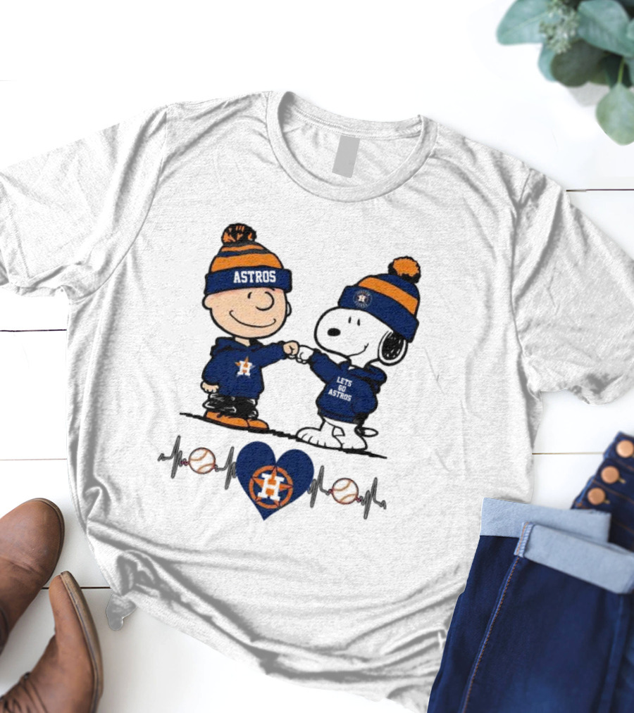 Charlie Brown Snoopy Astros Heartbeat Houston Peanuts Baseball T-Shirt