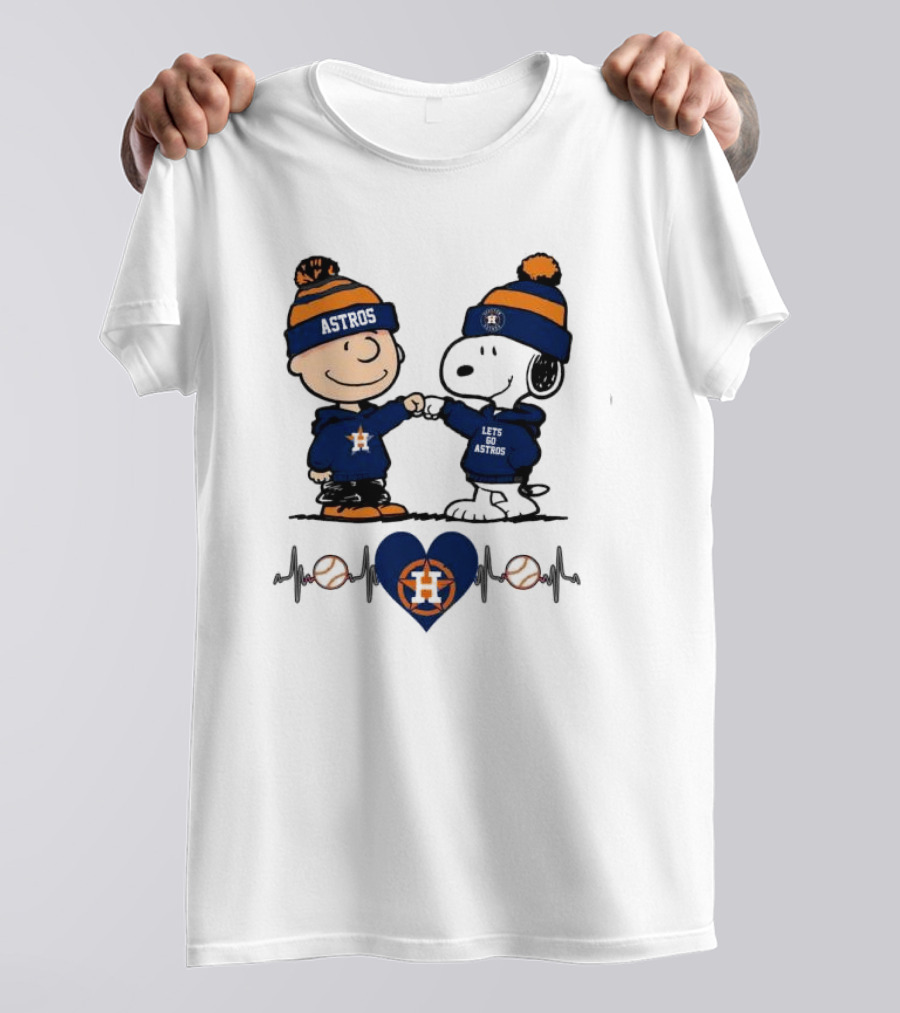 Charlie Brown Snoopy Astros Heartbeat Houston Peanuts Baseball T-Shirt