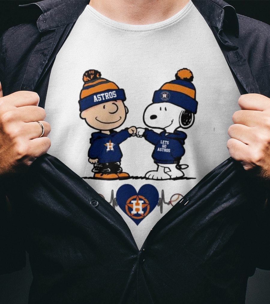 Charlie Brown Snoopy Astros Heartbeat Houston Peanuts Baseball T-Shirt