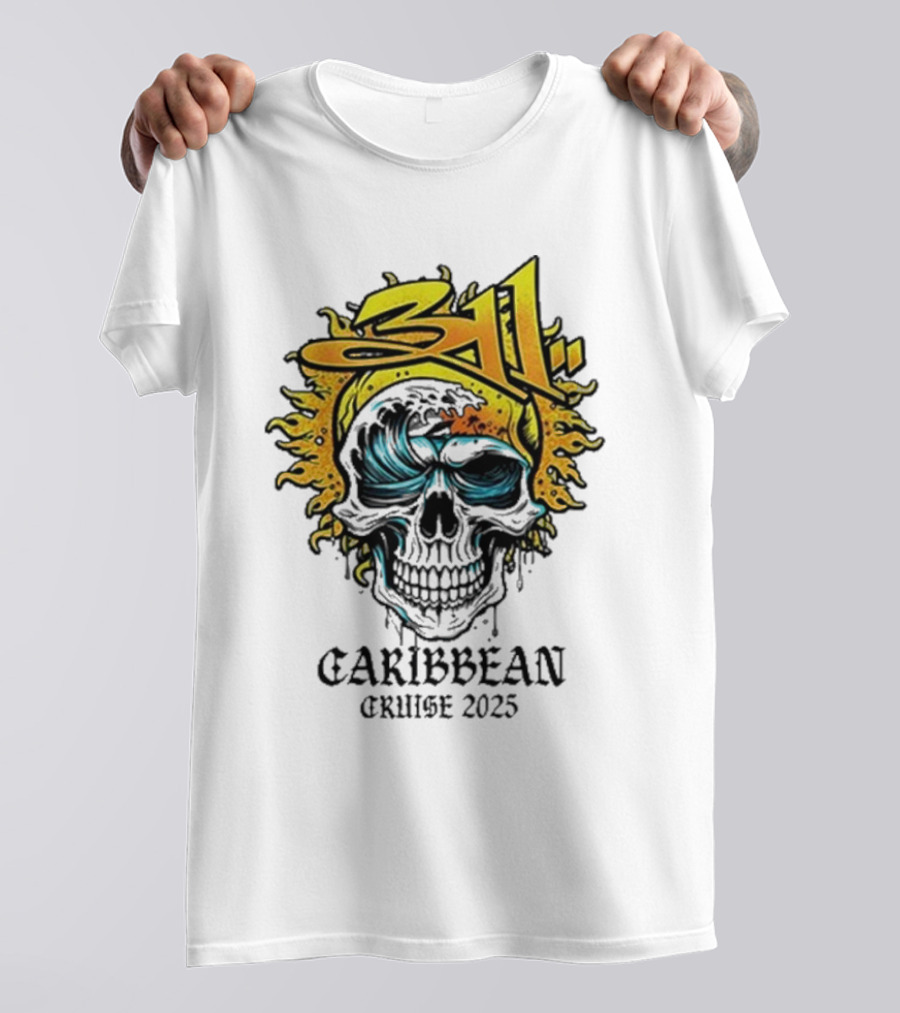 311 Caribbean Cruise 2025 Skull Wave T-Shirt