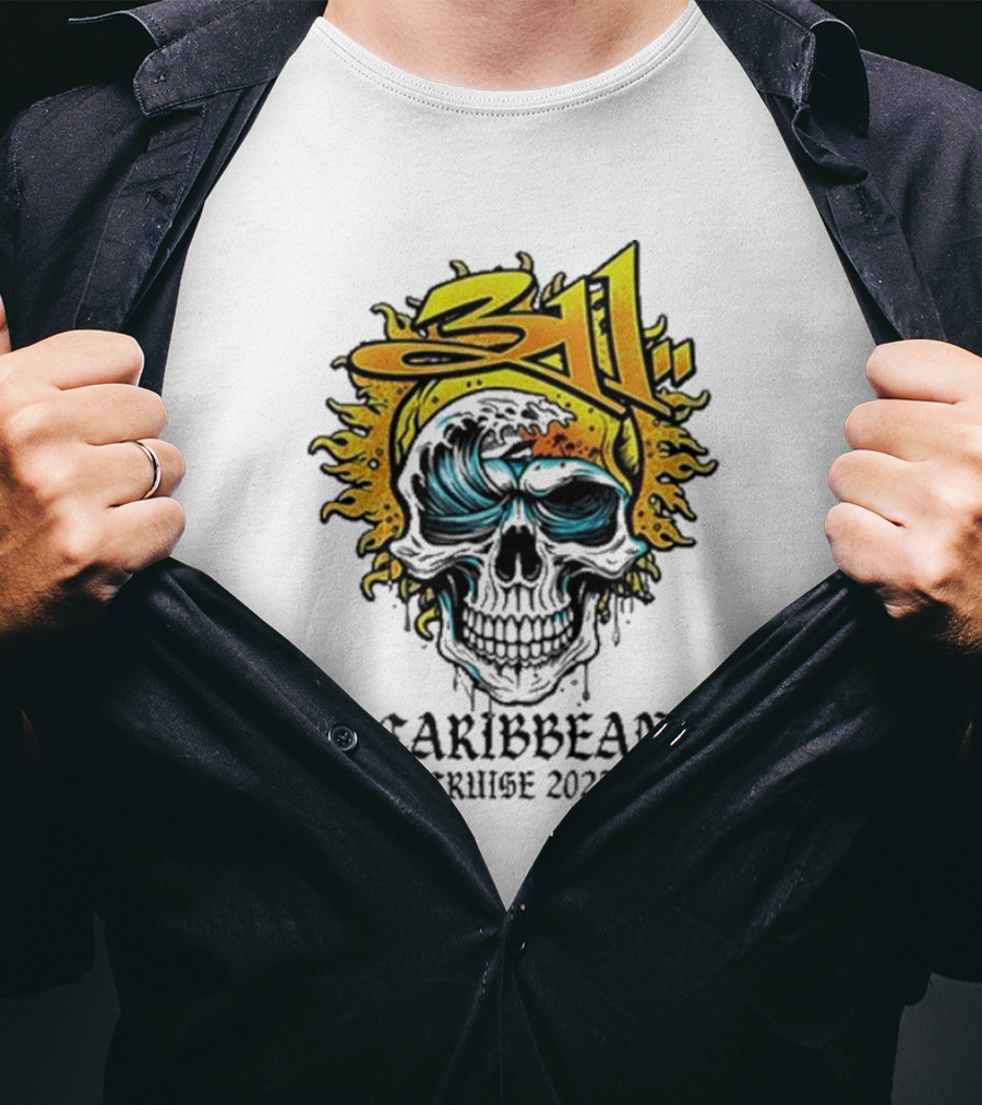 311 Caribbean Cruise 2025 Skull Wave T-Shirt