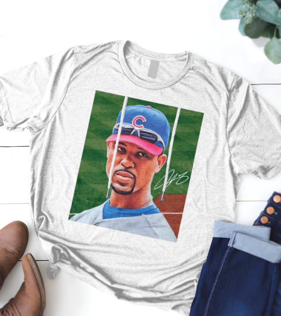 Chicago Cubs Derrek Lee Signature Portrait With Cap And Sunglasses T-Shirt