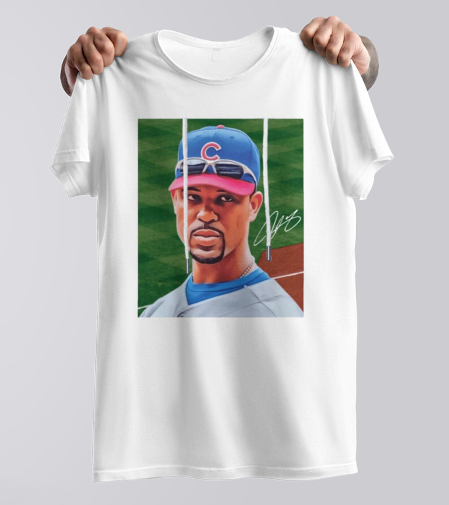 Chicago Cubs Derrek Lee Signature Portrait With Cap And Sunglasses T-Shirt