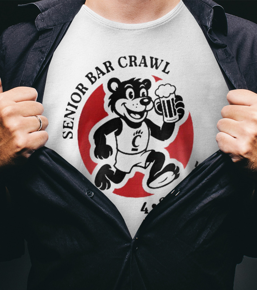Cincinnati Senior Bar Crawl 4-26-2025 Bearcat Paw Red Circle T-Shirt