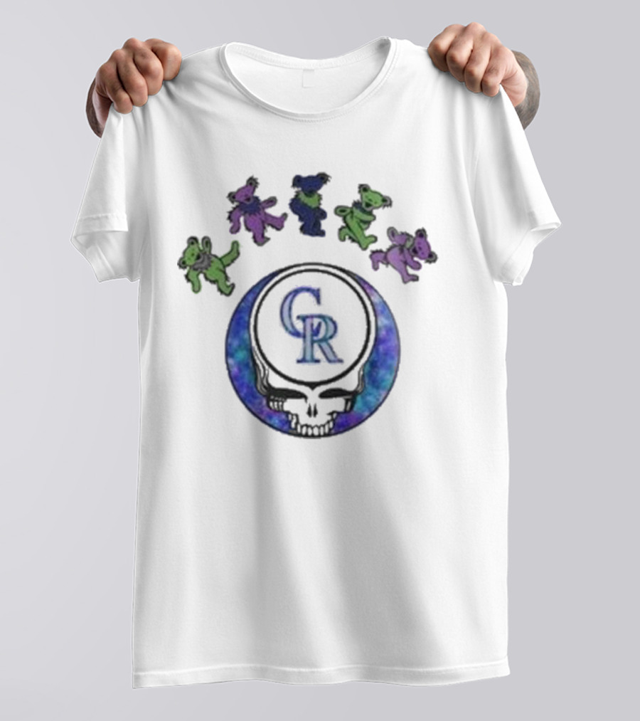 Colorado Rockies 2025 Grateful Dead Night Skull With Dancing Bears Baseball Event T-Shirt