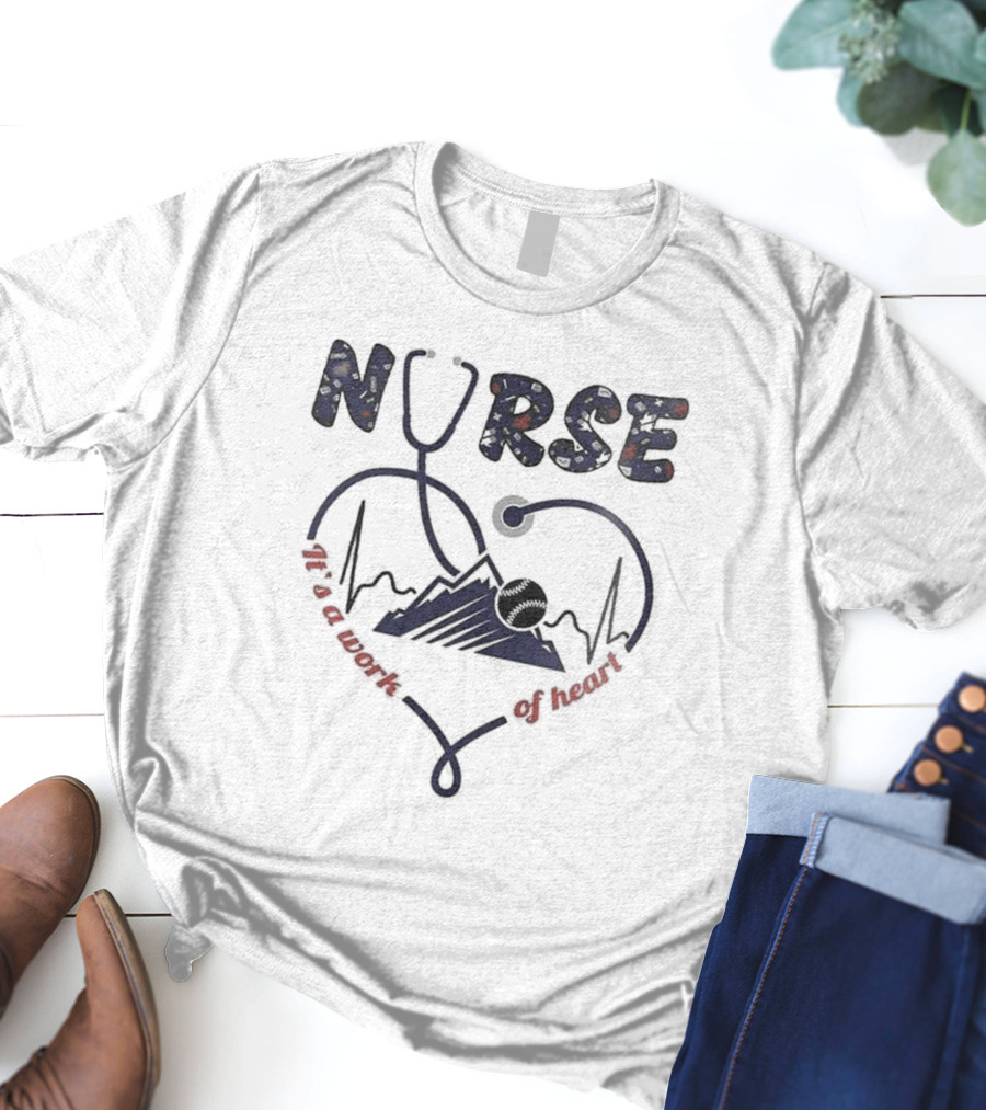 Colorado Rockies Nurses Appreciation Night 2025 Nurse Heartbeat Stethoscope Baseball T-Shirt