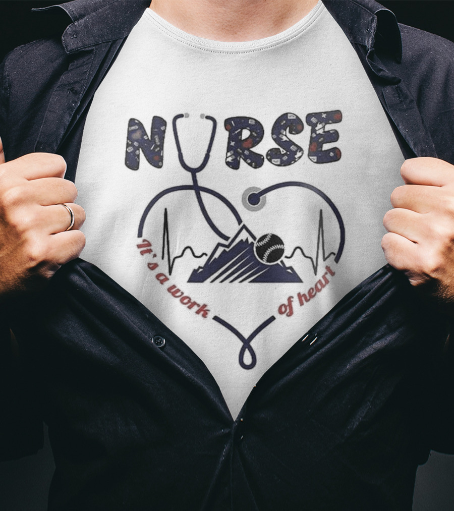 Colorado Rockies Nurses Appreciation Night 2025 Nurse Heartbeat Stethoscope Baseball T-Shirt