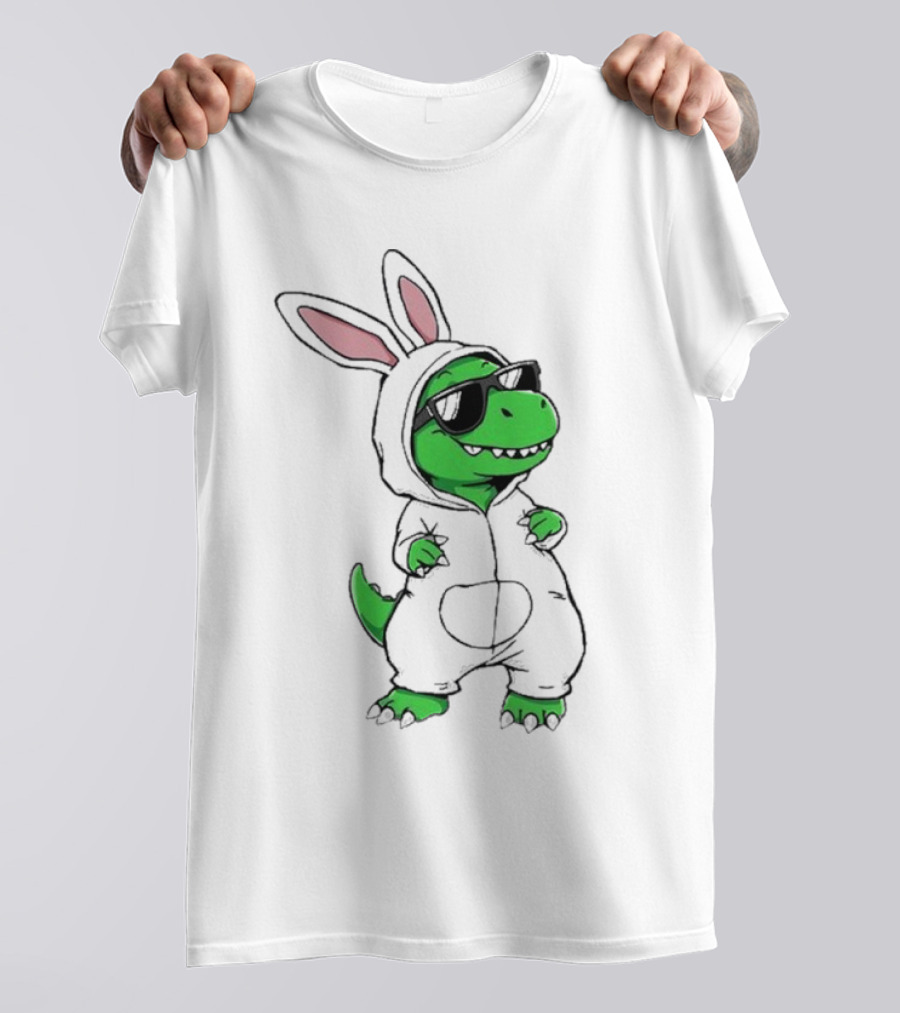 Cool Dino Wearing Easter Bunny Rabbit Costume With Sunglasses T-Shirt