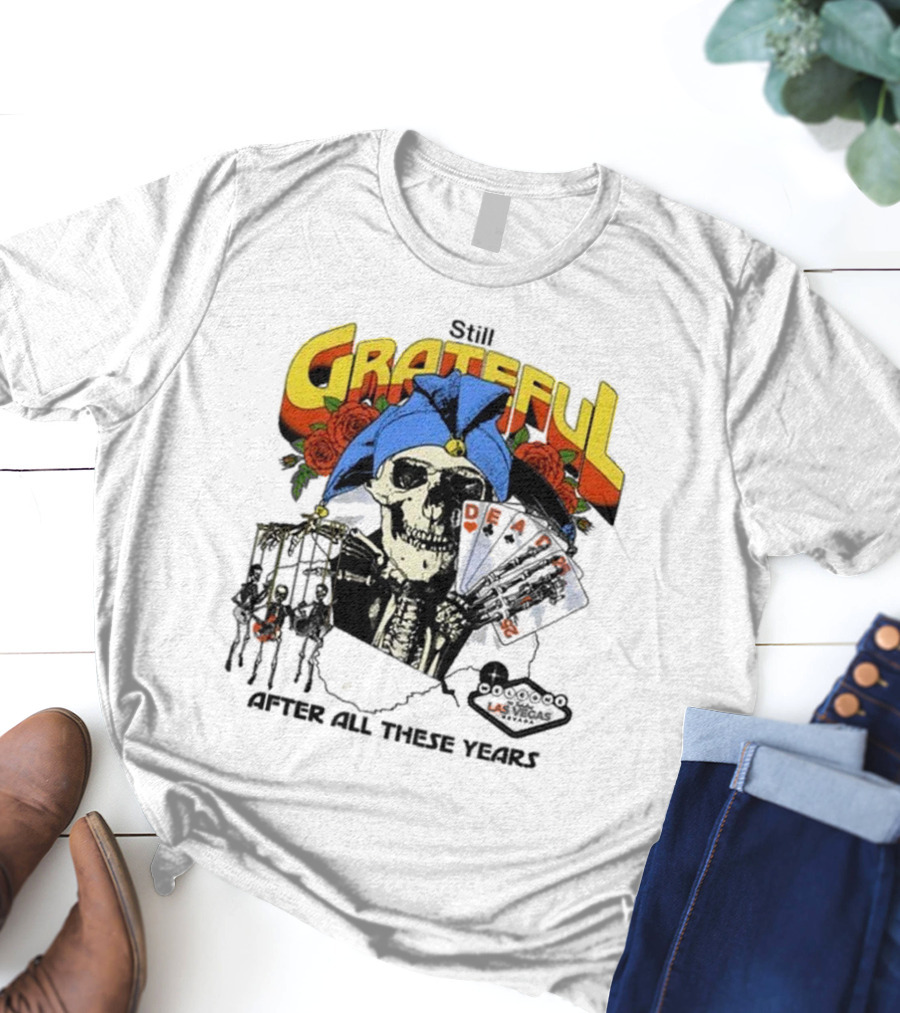 Dead And Company Grateful Skeleton With Blue Hat And Roses T-Shirt