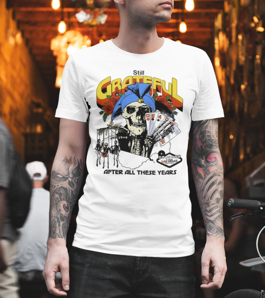 Dead And Company Grateful Skeleton With Blue Hat And Roses T-Shirt