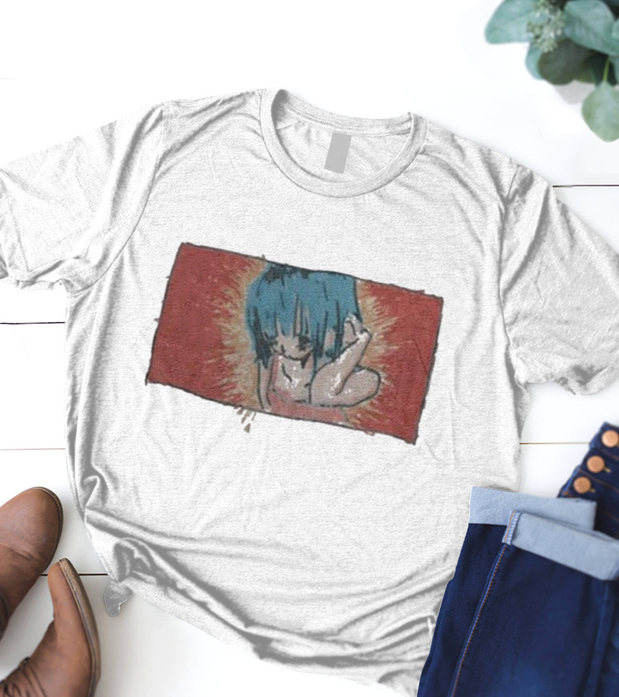 Kuru Blue-Haired Apparition Red Background Deadair T-Shirt