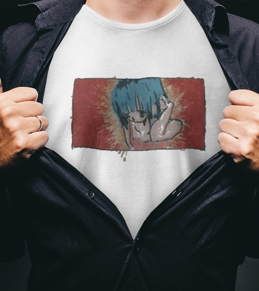 Kuru Blue-Haired Apparition Red Background Deadair T-Shirt