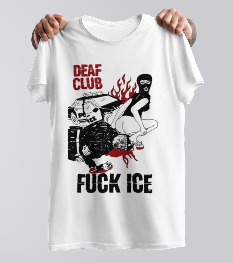 DEAF CLUB FUCK ICE Burning Antlers And Devil Imagery T-Shirt