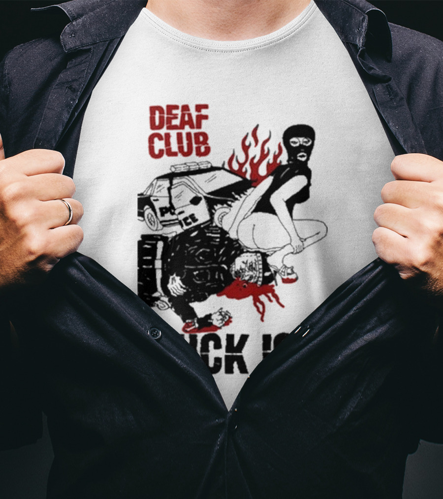 DEAF CLUB FUCK ICE Burning Antlers And Devil Imagery T-Shirt