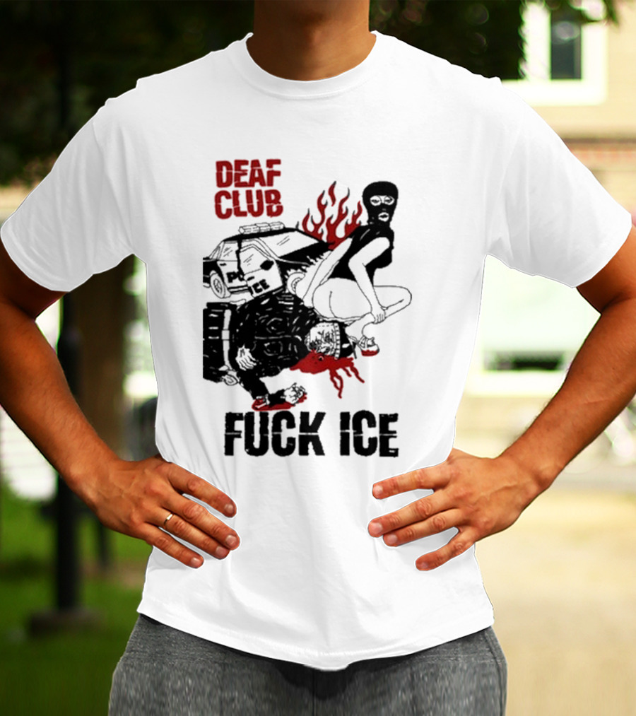 DEAF CLUB FUCK ICE Burning Antlers And Devil Imagery T-Shirt