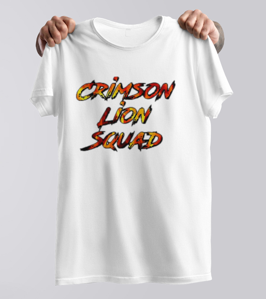 Crimson Lion Squad Fiery Bold Text Style T-Shirt