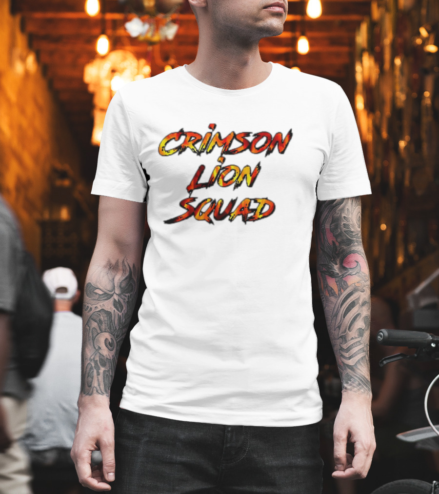 Crimson Lion Squad Fiery Bold Text Style T-Shirt