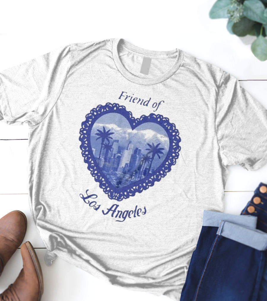 Friend Of Los Angeles Crooked Jon Lovett Heart Skyline Palms T-Shirt