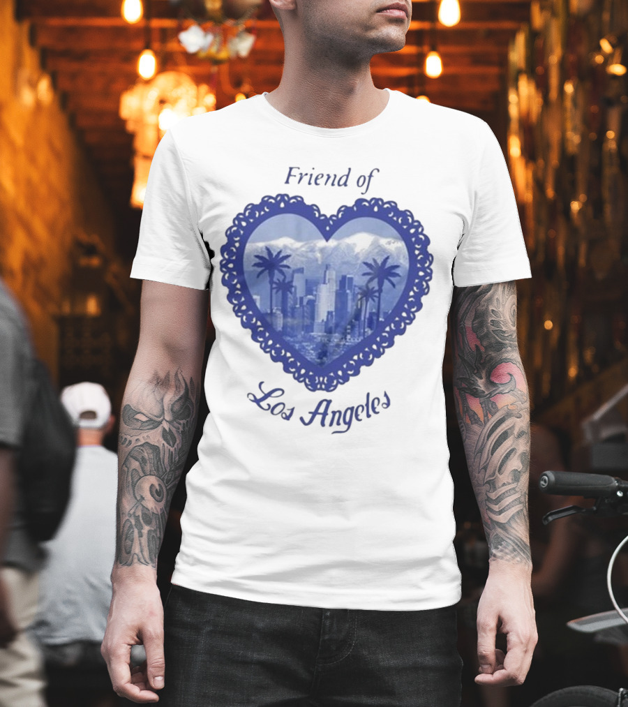 Friend Of Los Angeles Crooked Jon Lovett Heart Skyline Palms T-Shirt