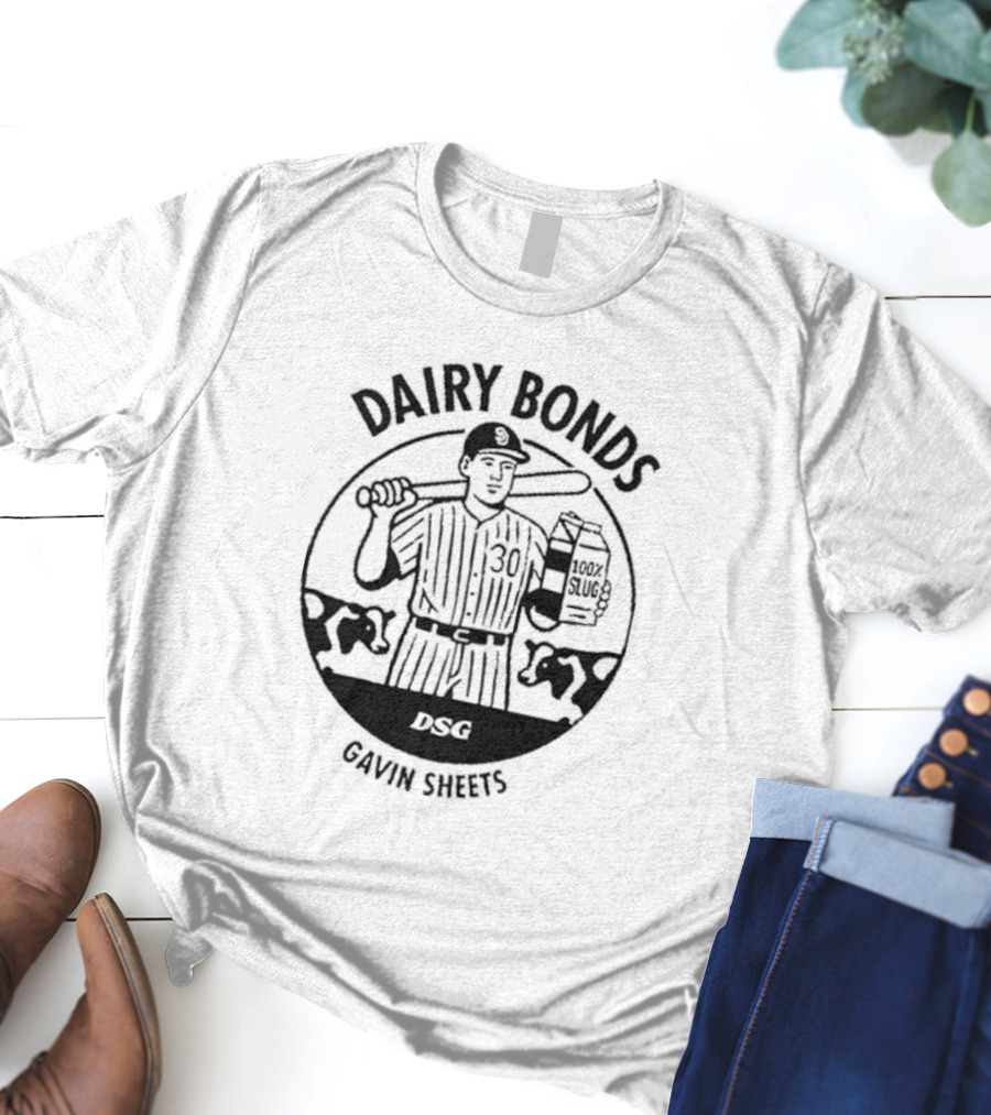 Dairy Bonds Gavin Sheets Baseball Cartoon With Bat And Milk Jug T-Shirt