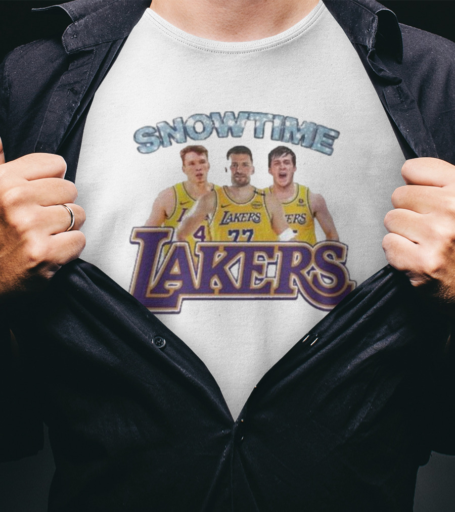 Los Angeles Lakers Snowtime Players Dalton Knecht Austin Reaves Luka Doncic T-Shirt