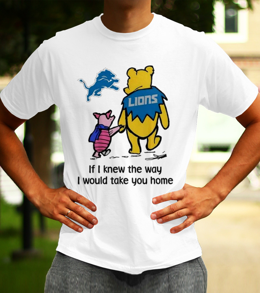Detroit Lions Winnie The Pooh Piglet Walking Holding Hands T-Shirt