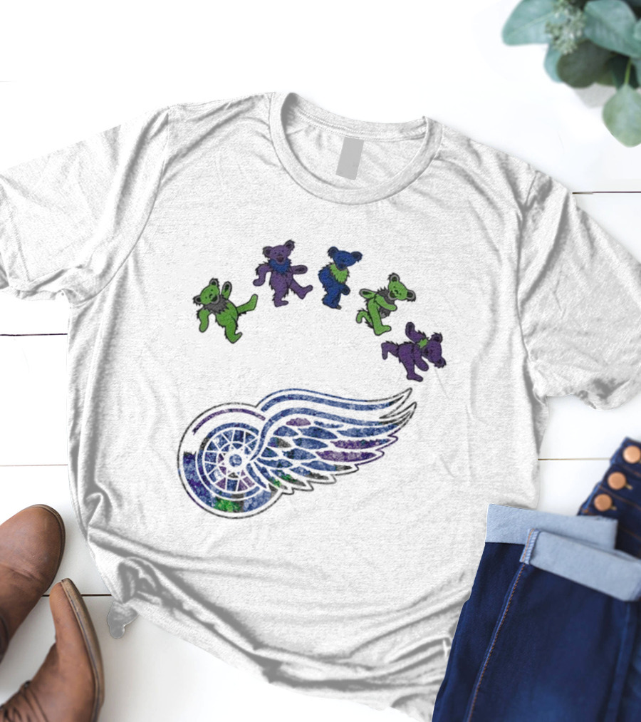 Detroit Red Wings NHL Grateful Dead Night 2025 Dancing Bears Winged Wheel T-Shirt