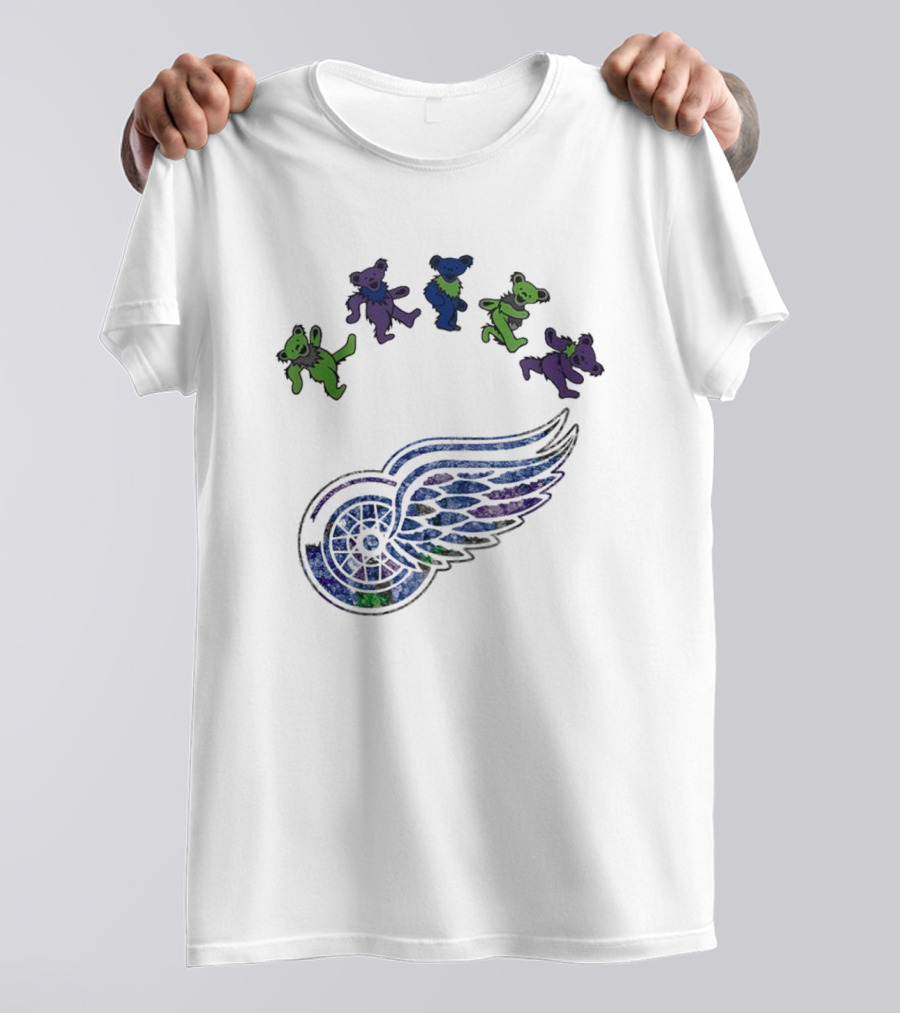 Detroit Red Wings NHL Grateful Dead Night 2025 Dancing Bears Winged Wheel T-Shirt