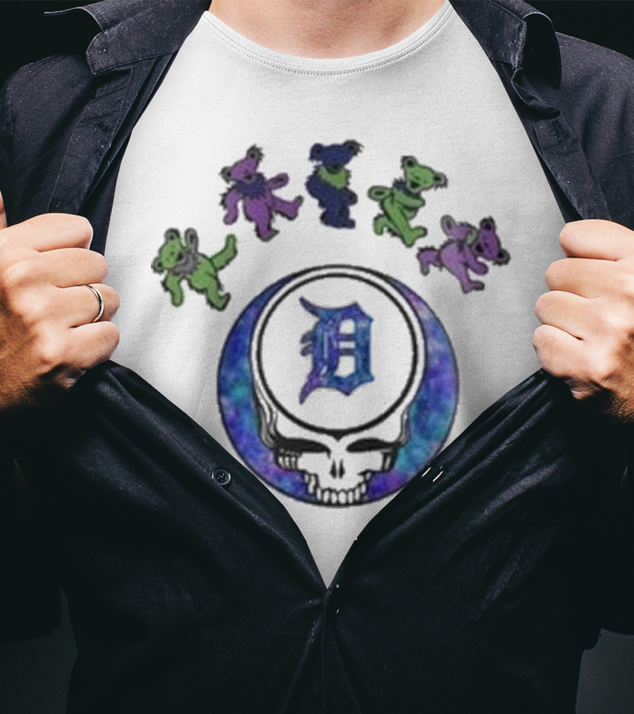Detroit Tigers 2025 Grateful Dead Bears Skull Baseball Event T-Shirt