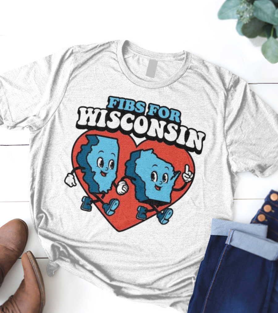 FIBS For Wisconsin Love Heart Walking Cartoon Maps T-Shirt
