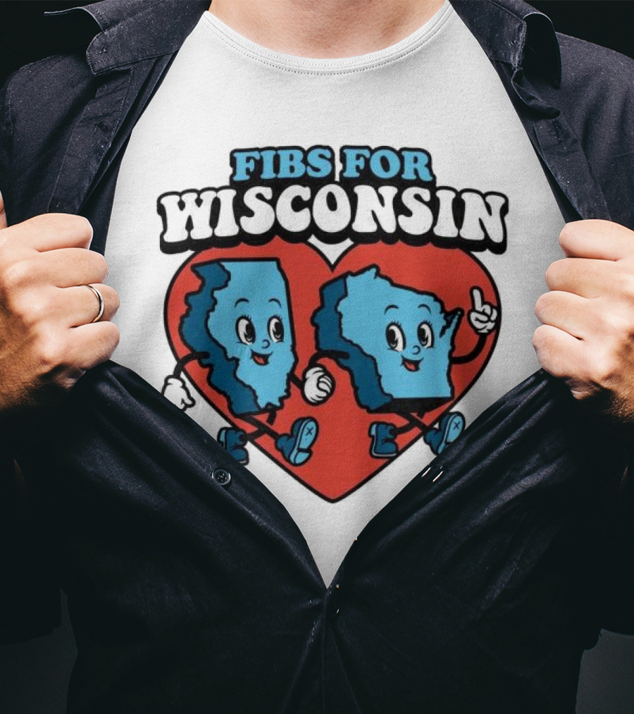 FIBS For Wisconsin Love Heart Walking Cartoon Maps T-Shirt