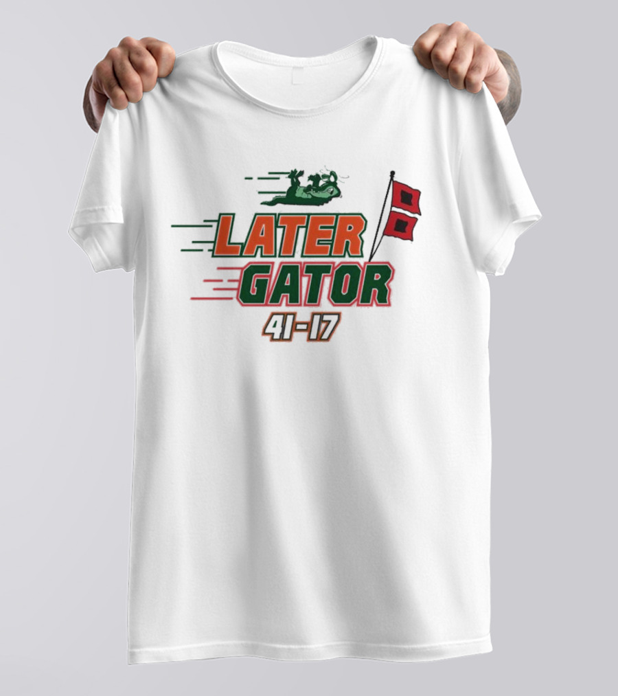Florida Gators Later Gator 41-17 Speedy Alligator And Racing Flag T-Shirt