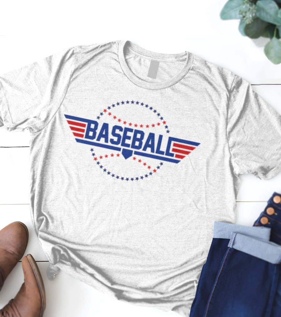 Red And Blue Stars Baseball Fly Ball Wings T-Shirt