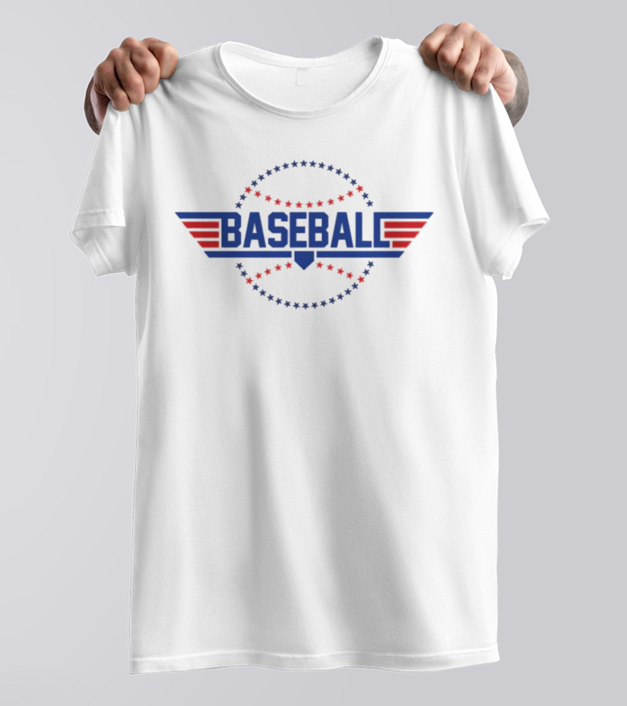 Red And Blue Stars Baseball Fly Ball Wings T-Shirt