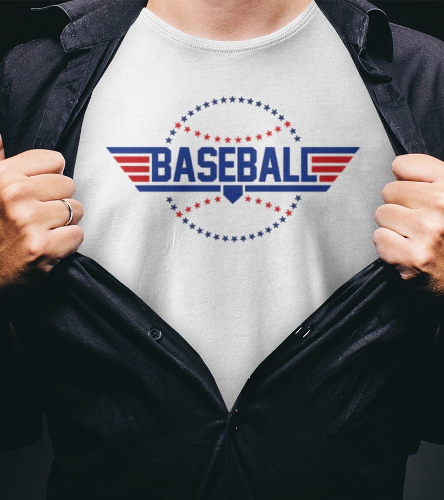 Red And Blue Stars Baseball Fly Ball Wings T-Shirt