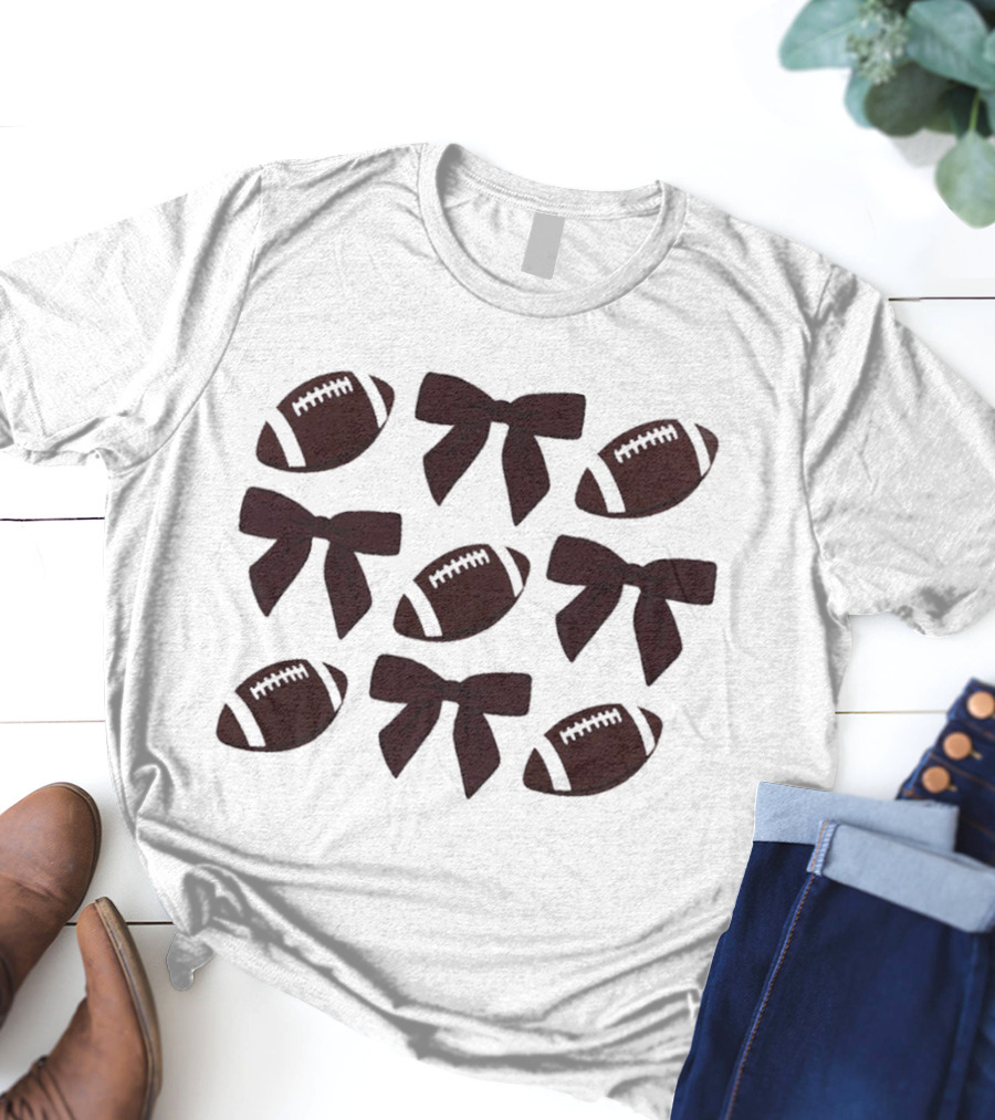 Footballs And Bows Pattern Sports Fashion T-Shirt