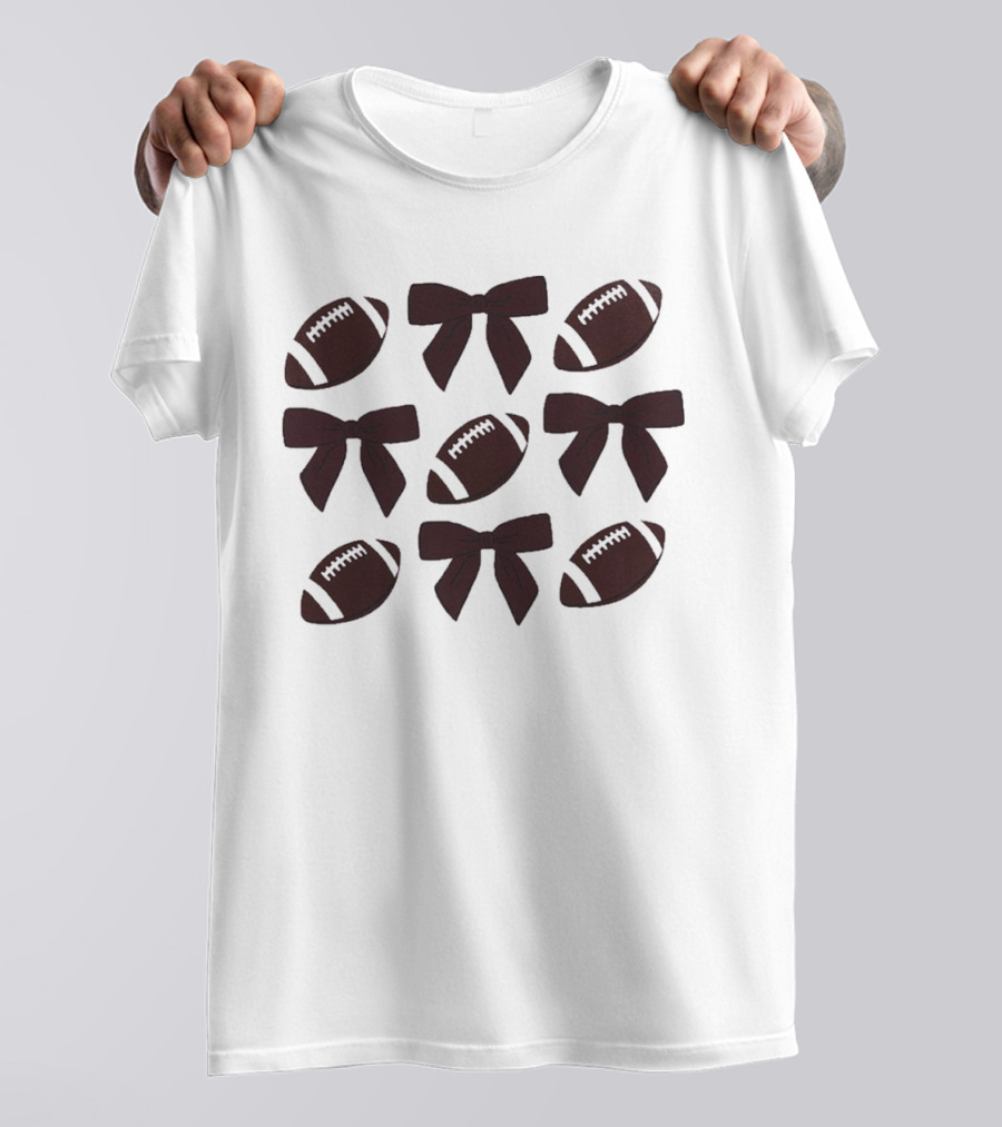 Footballs And Bows Pattern Sports Fashion T-Shirt